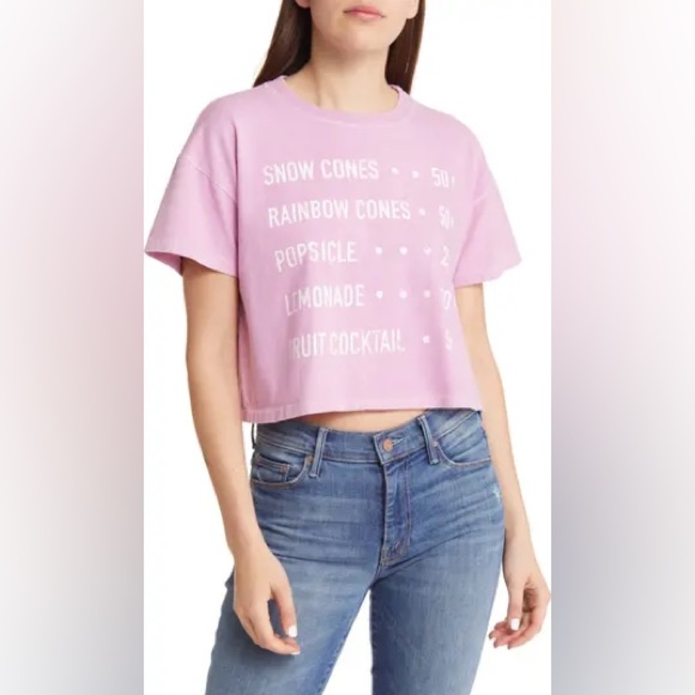 MOTHER Grab Back Crop Graphic Tee Pink